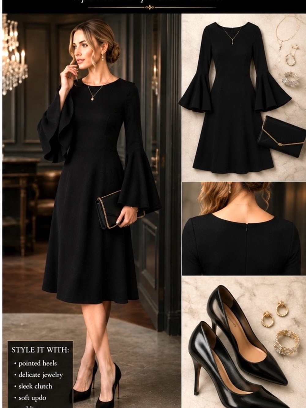 Express Black Bell Sleeve A-Line Dress with Front Tie